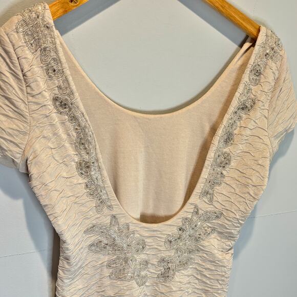 Free People Bringing Sexy Back Champagne Textured Beaded Mini Dress - size Small - Picture 6 of 8